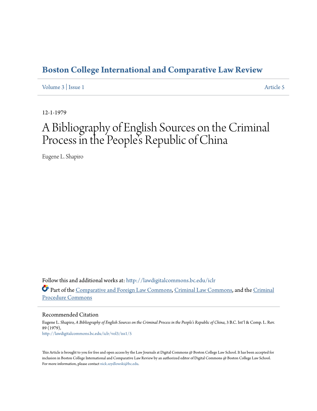 A Bibliography of English Sources on the Criminal Process in the Peopleâ