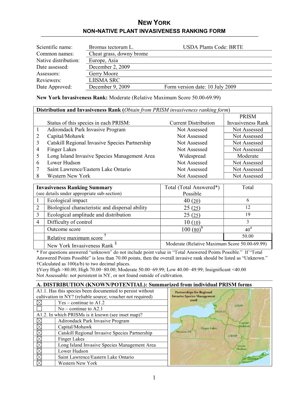 New York Non-Native Plant Invasiveness Ranking Form