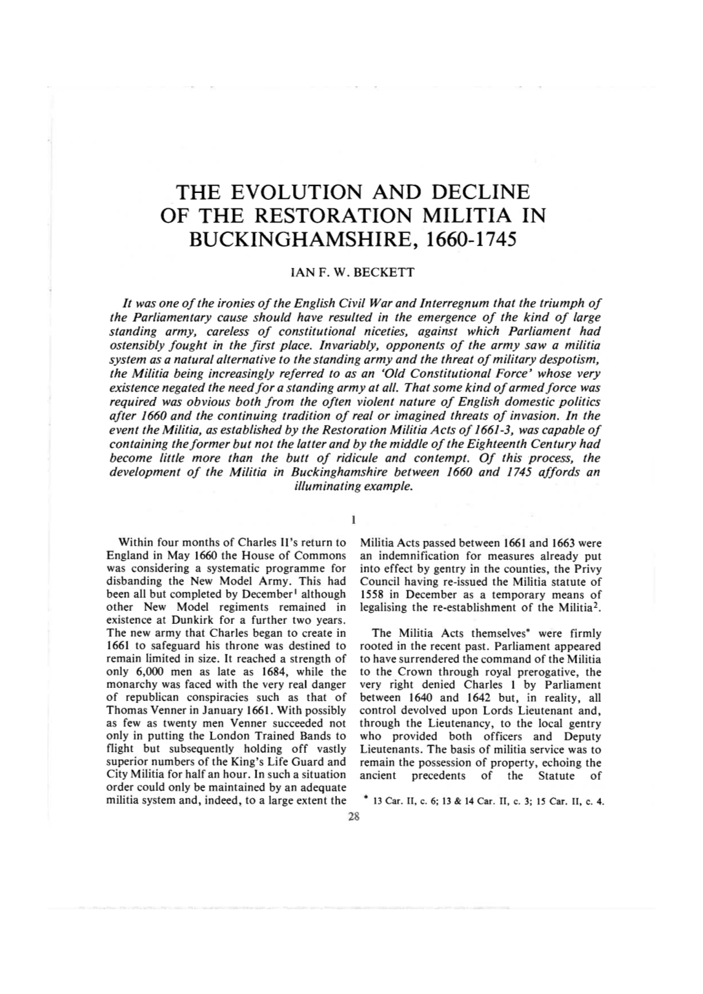 The Evolution and Decline of the Restoration Militia in Buckinghamshire, 1660-1745