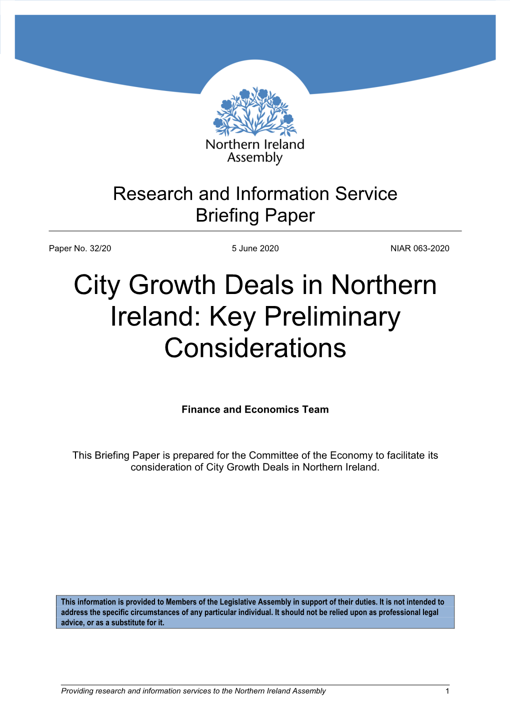 City Growth Deals in Northern Ireland: Key Preliminary Considerations