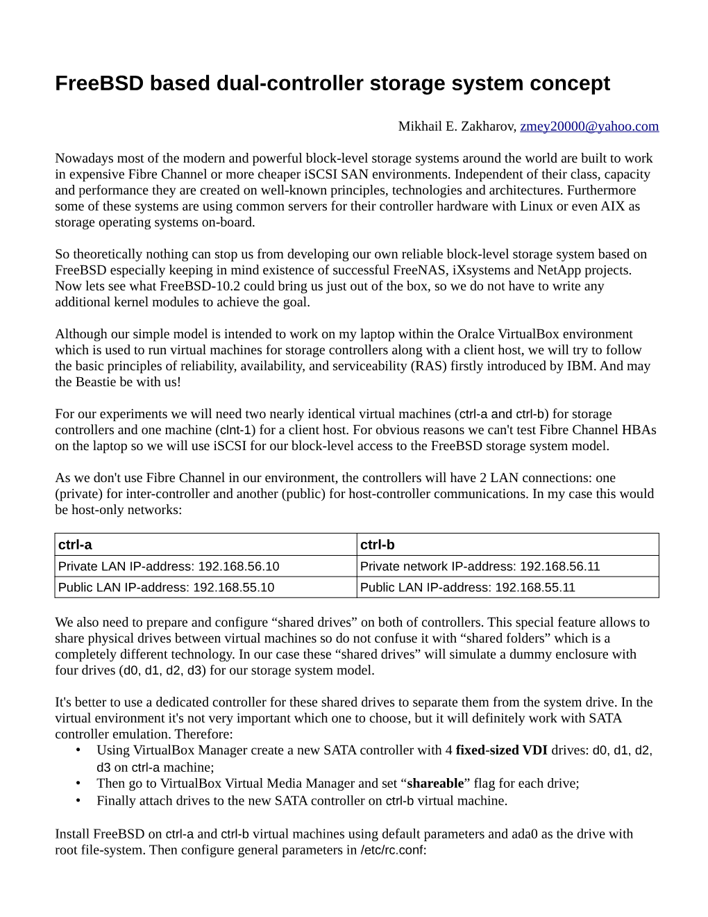 Freebsd Based Dual-Controller Storage System Concept