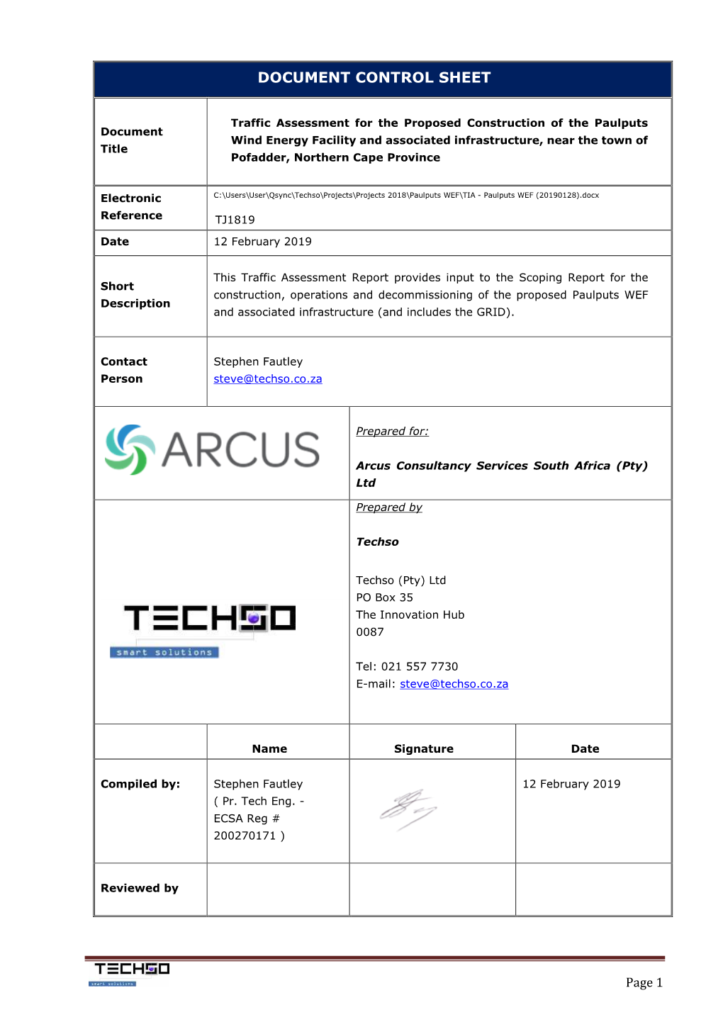 Document Control Sheet