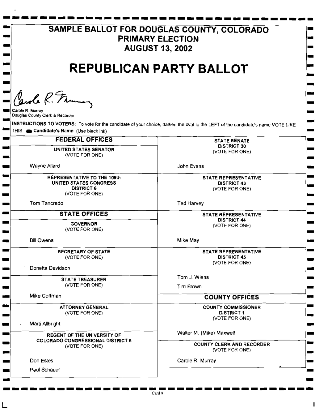 Republican Party Ballot