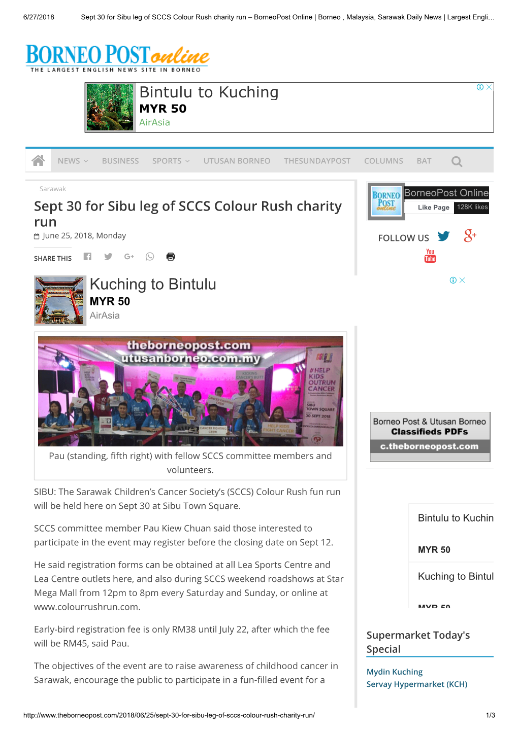 Sept 30 for Sibu Leg of SCCS Colour Rush Charity Run – Borneopost Online | Borneo , Malaysia, Sarawak Daily News | Largest Engli…