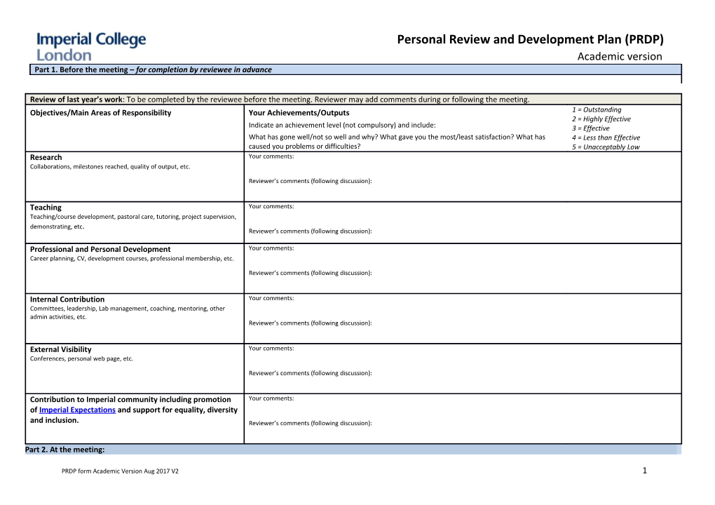 Personal Review and Development Plan (PRDP)