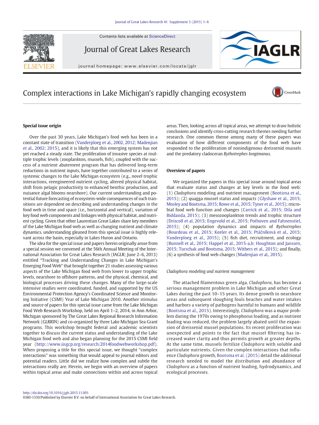 Journal of Great Lakes Research 41 Supplement 3 (2015) 1–6
