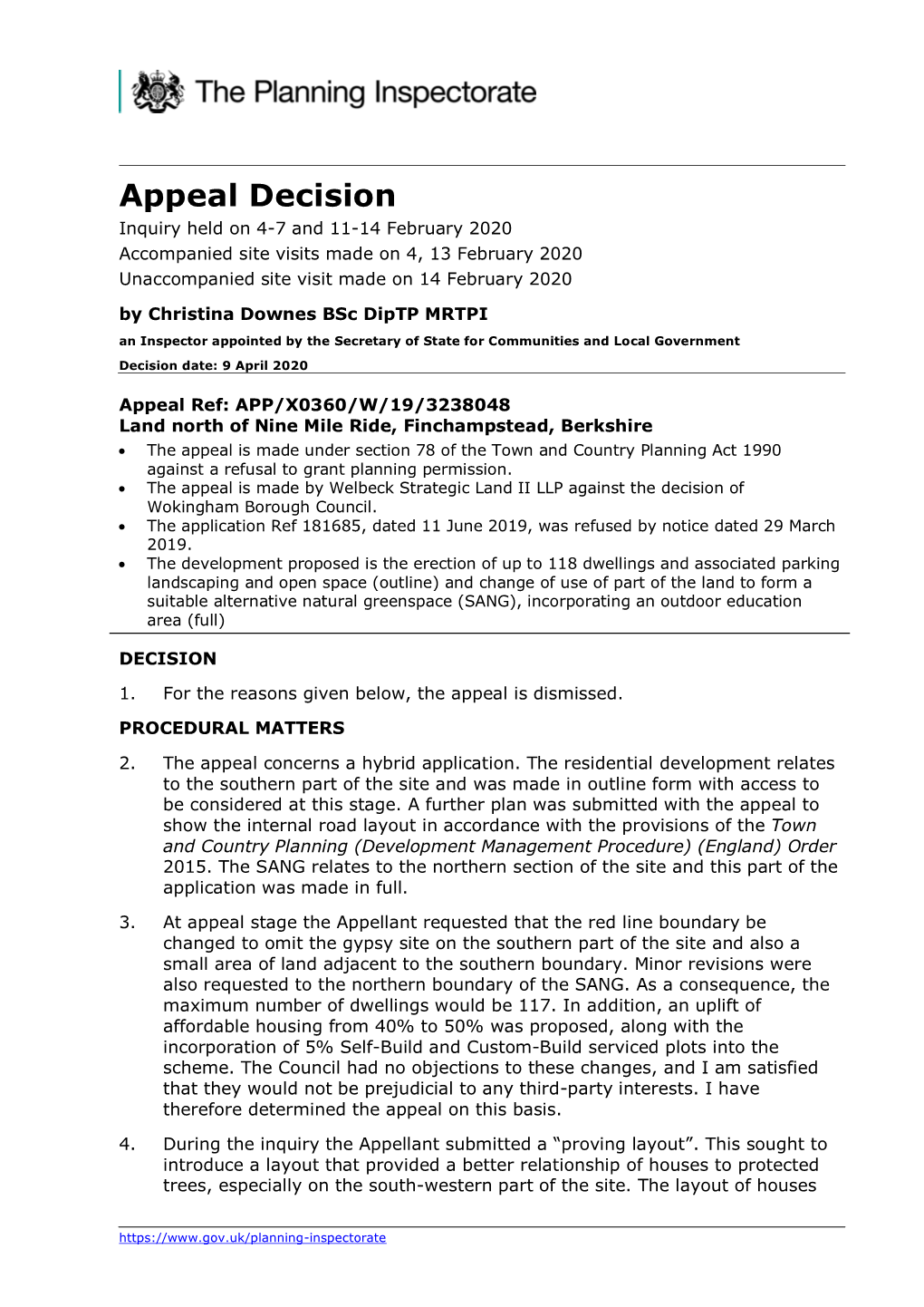Appeal Decision Land North of Nine Mile Ride Finchampstead