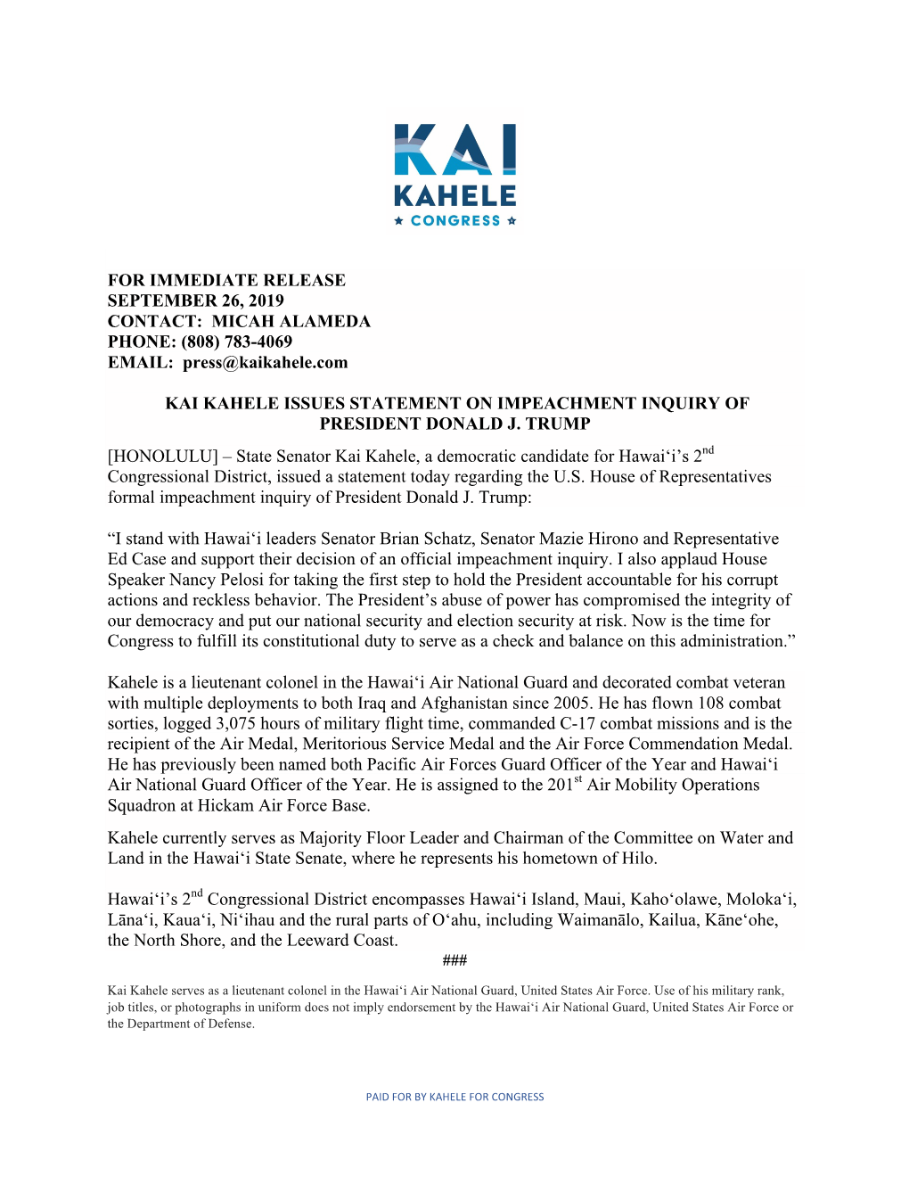 Kahele Impeachment Press Release DRAFT 0235PM