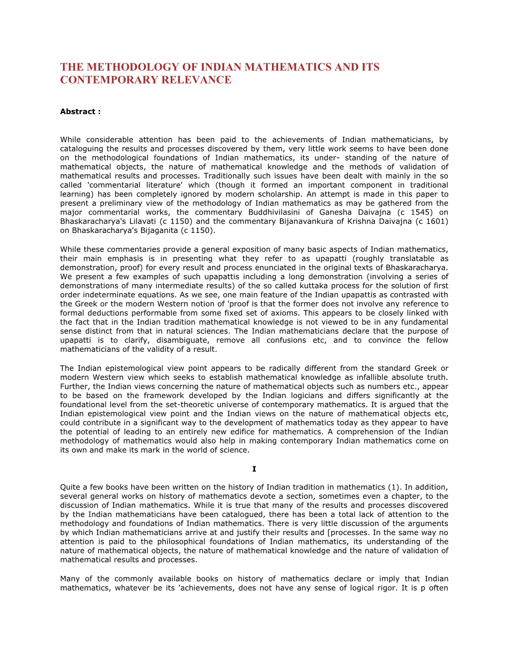 The Methodology of Indian Mathematics and Its Contemporary Relevance