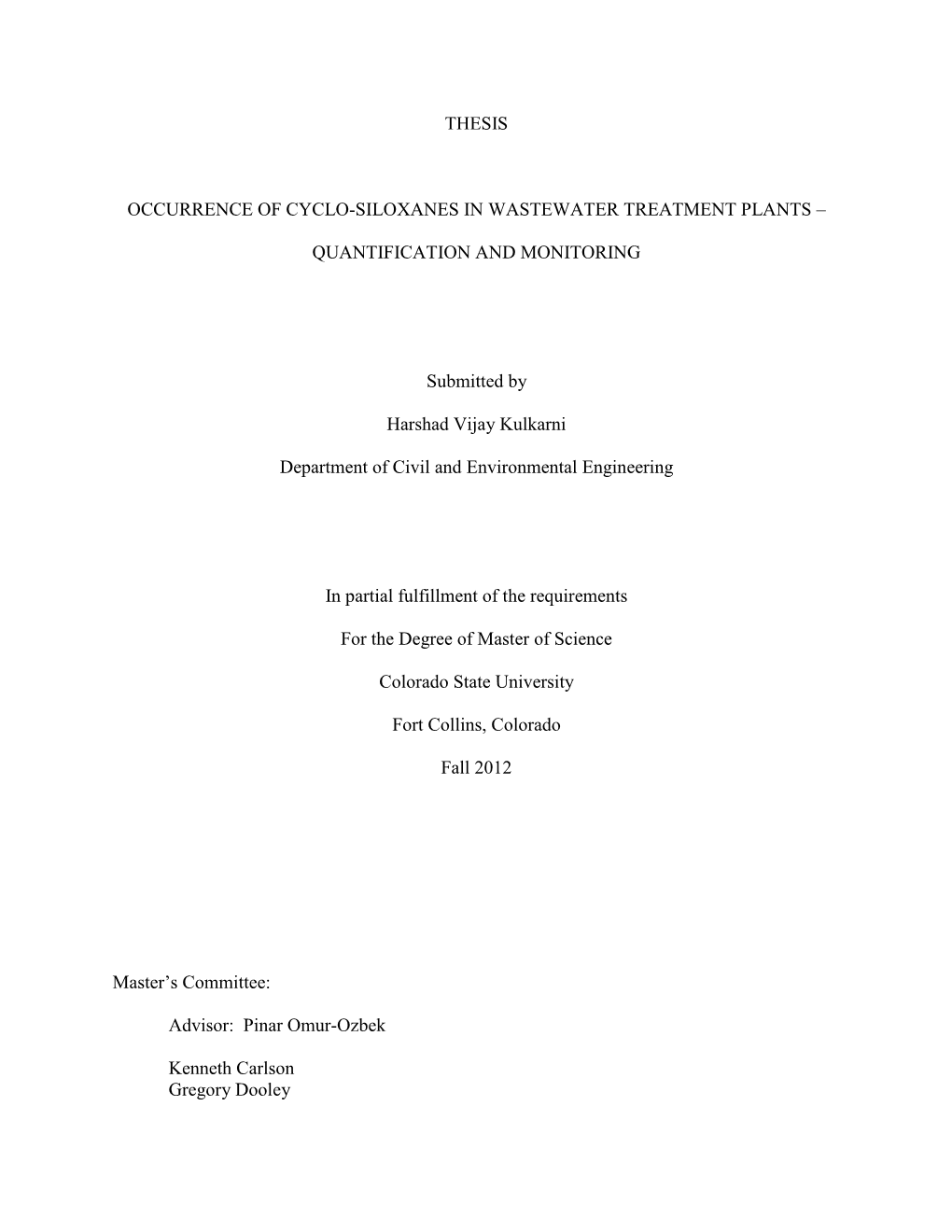 Thesis Occurrence of Cyclo-Siloxanes In