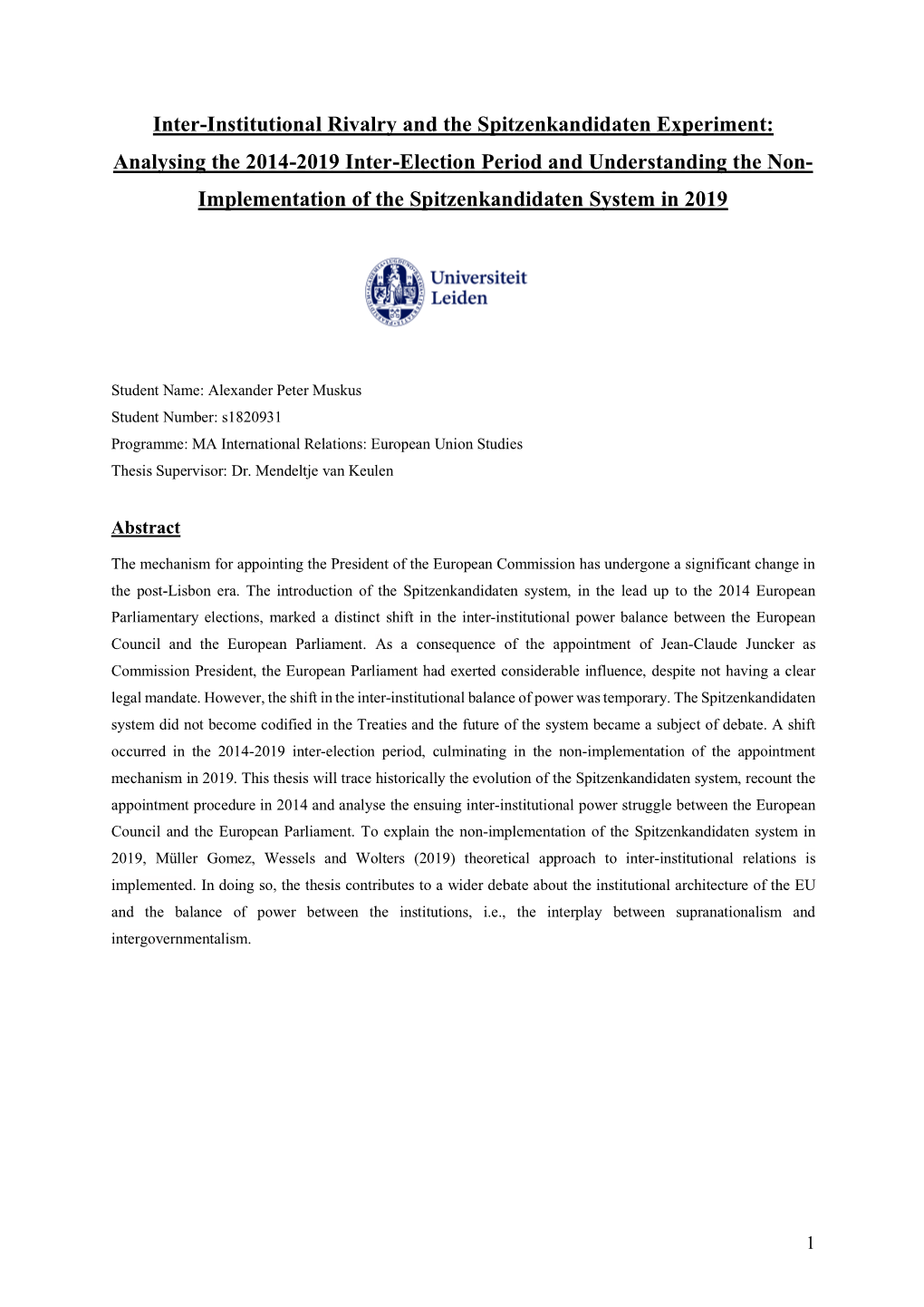 Inter-Institutional Rivalry and the Spitzenkandidaten Experiment