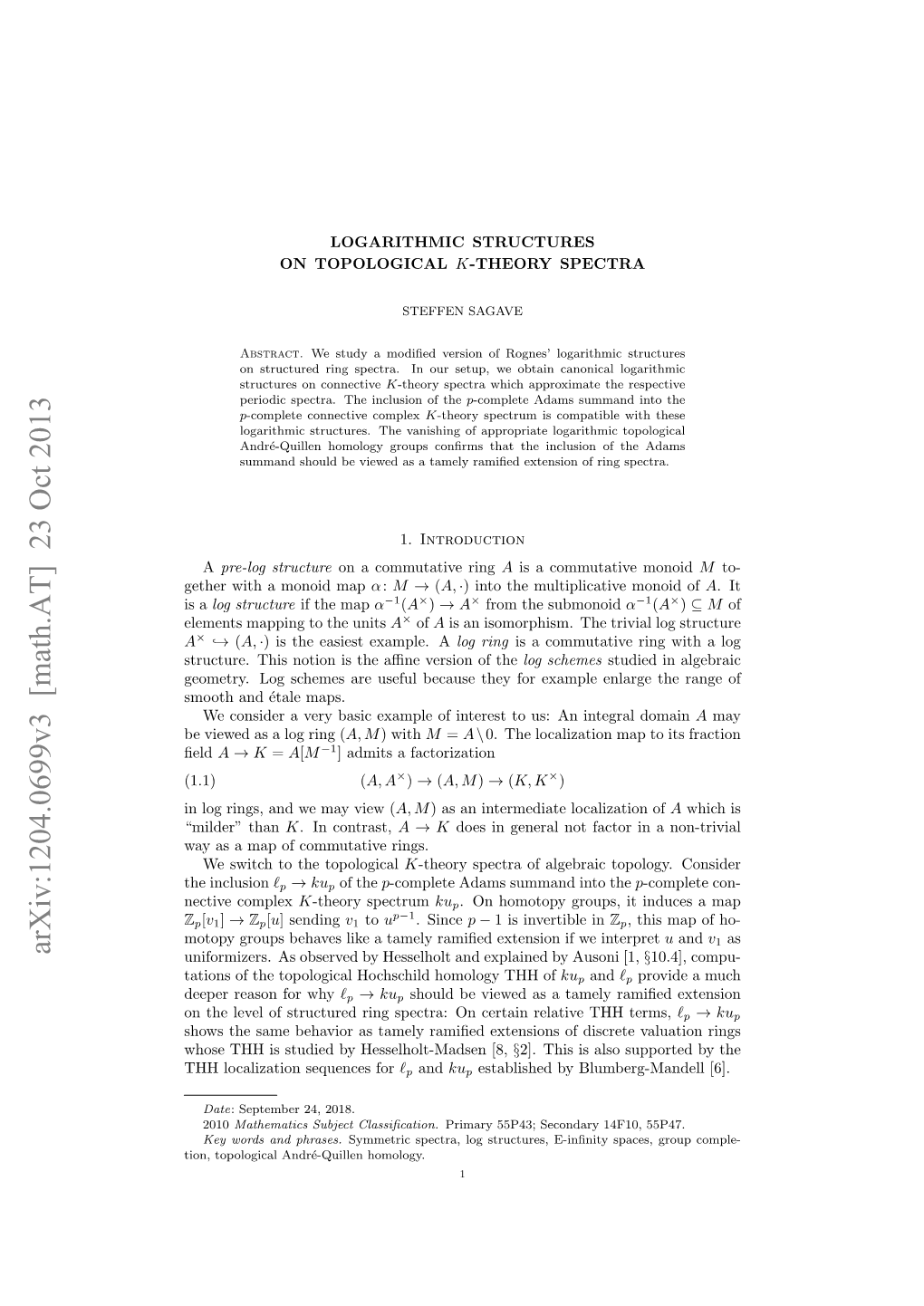 Logarithmic Structures on Topological K-Theory Spectra