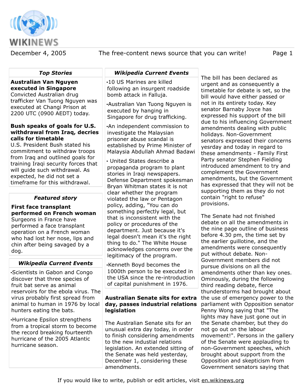 December 4, 2005 the Free-Content News Source That You Can Write! Page 1
