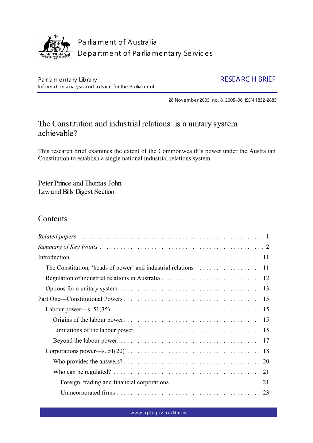 The Constitution and Industrial Relations: Is a Unitary System Achievable?