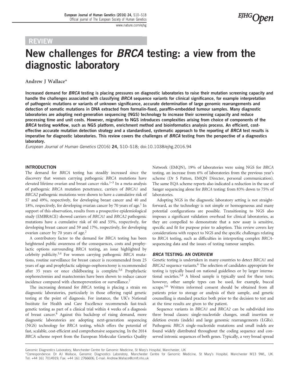 New Challenges for BRCA Testing: a View from the Diagnostic Laboratory