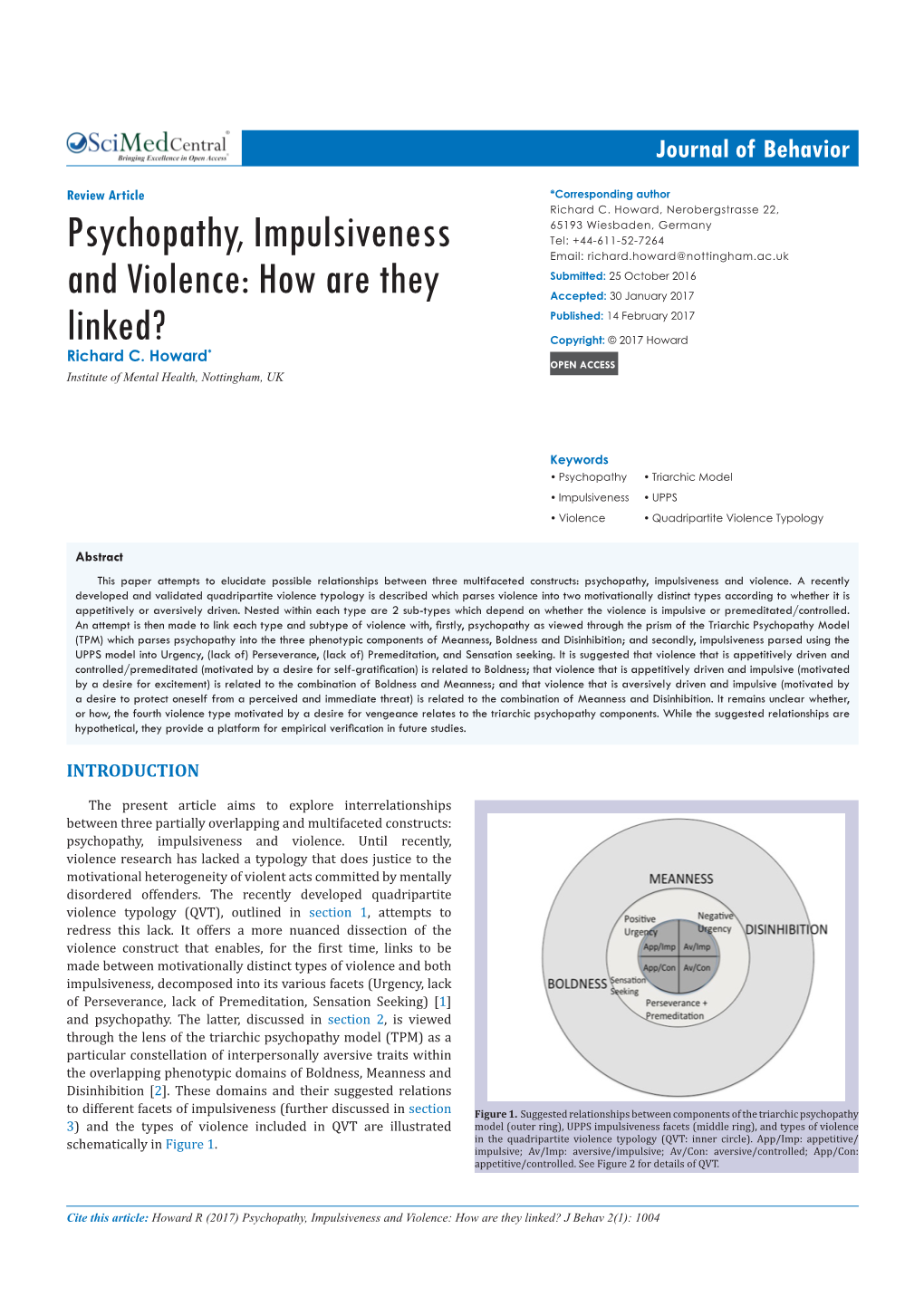 Psychopathy, Impulsiveness and Violence