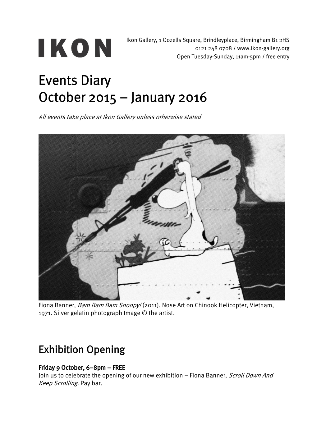 Events Diary October 2015 – January 2016
