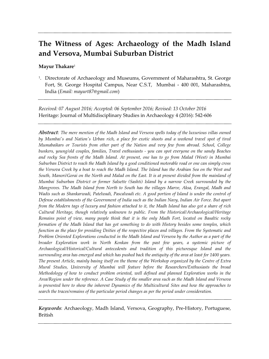 Archaeology of the Madh Island and Versova, Mumbai Suburban District