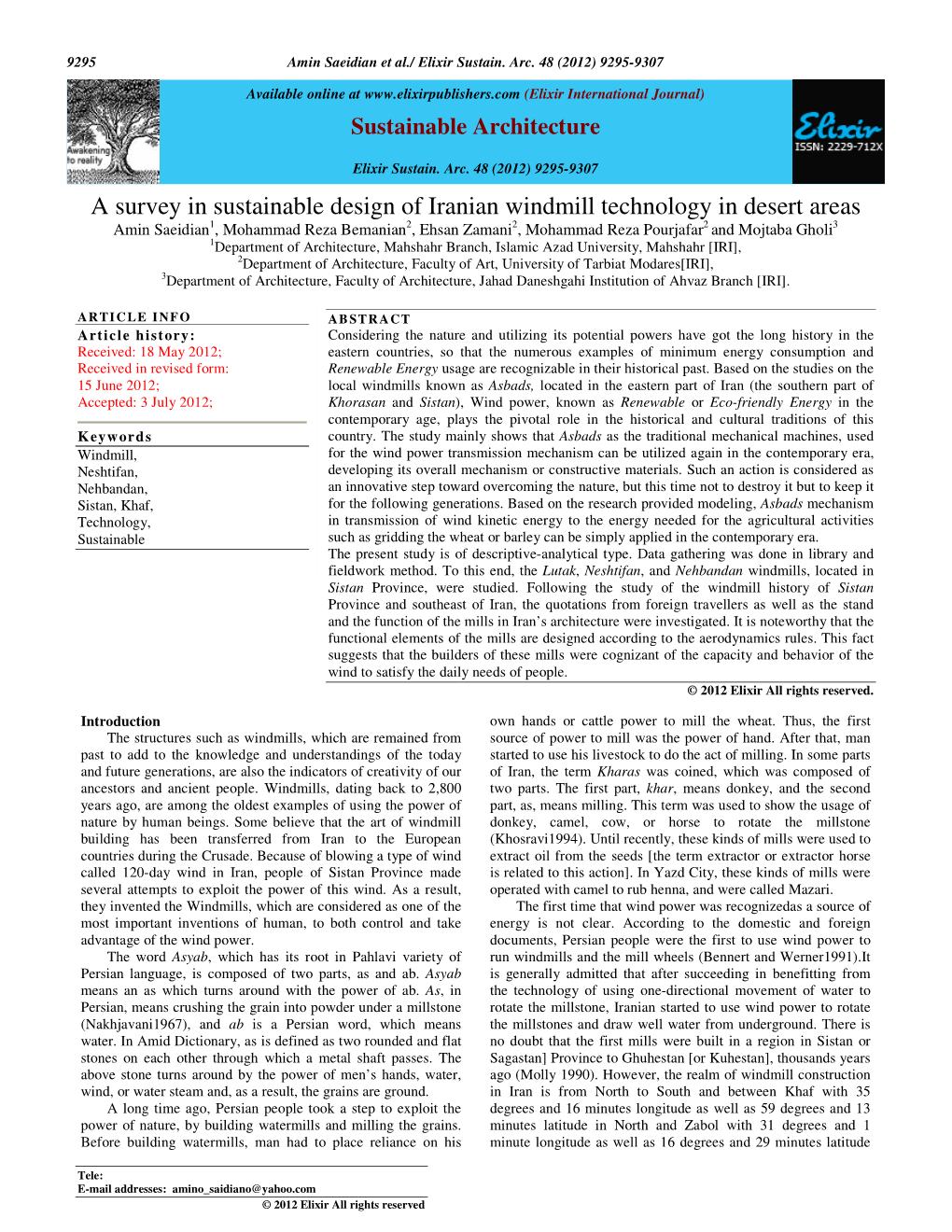 A Survey in Sustainable Design of Iranian Windmill Technology In