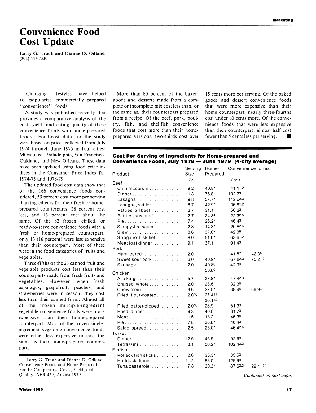 Convenience Food Cost Update Larry G