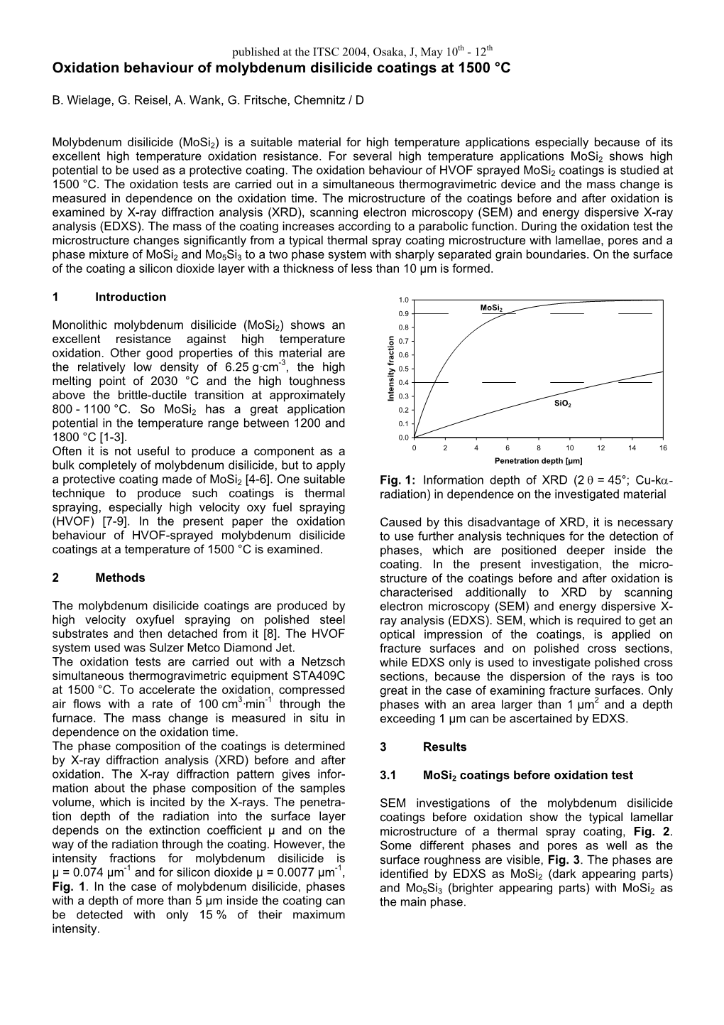 Oxidation Behaviour of Molybdenum Disilicide Coatings at 1500 °C