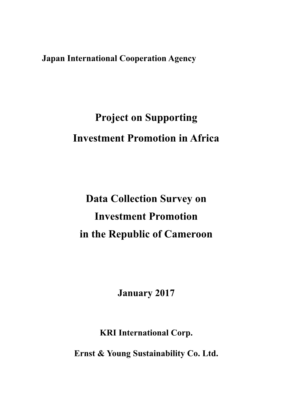 Data Collection Survey on Investment Promotion in the Republic of Cameroon
