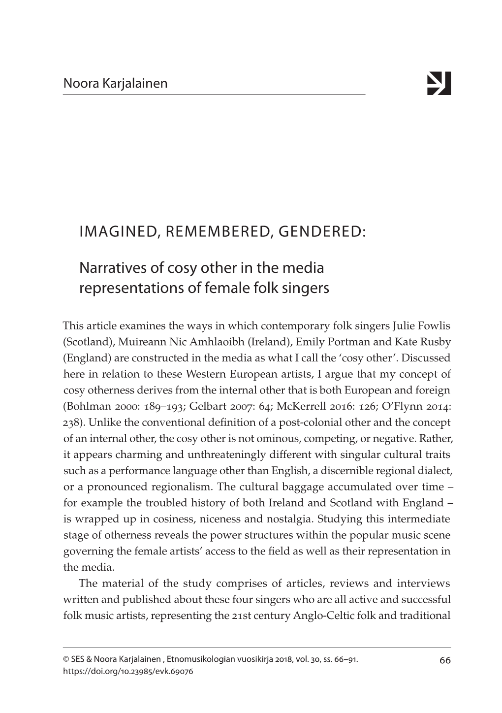 Narratives of Cosy Other in the Media Representations of Female Folk Singers