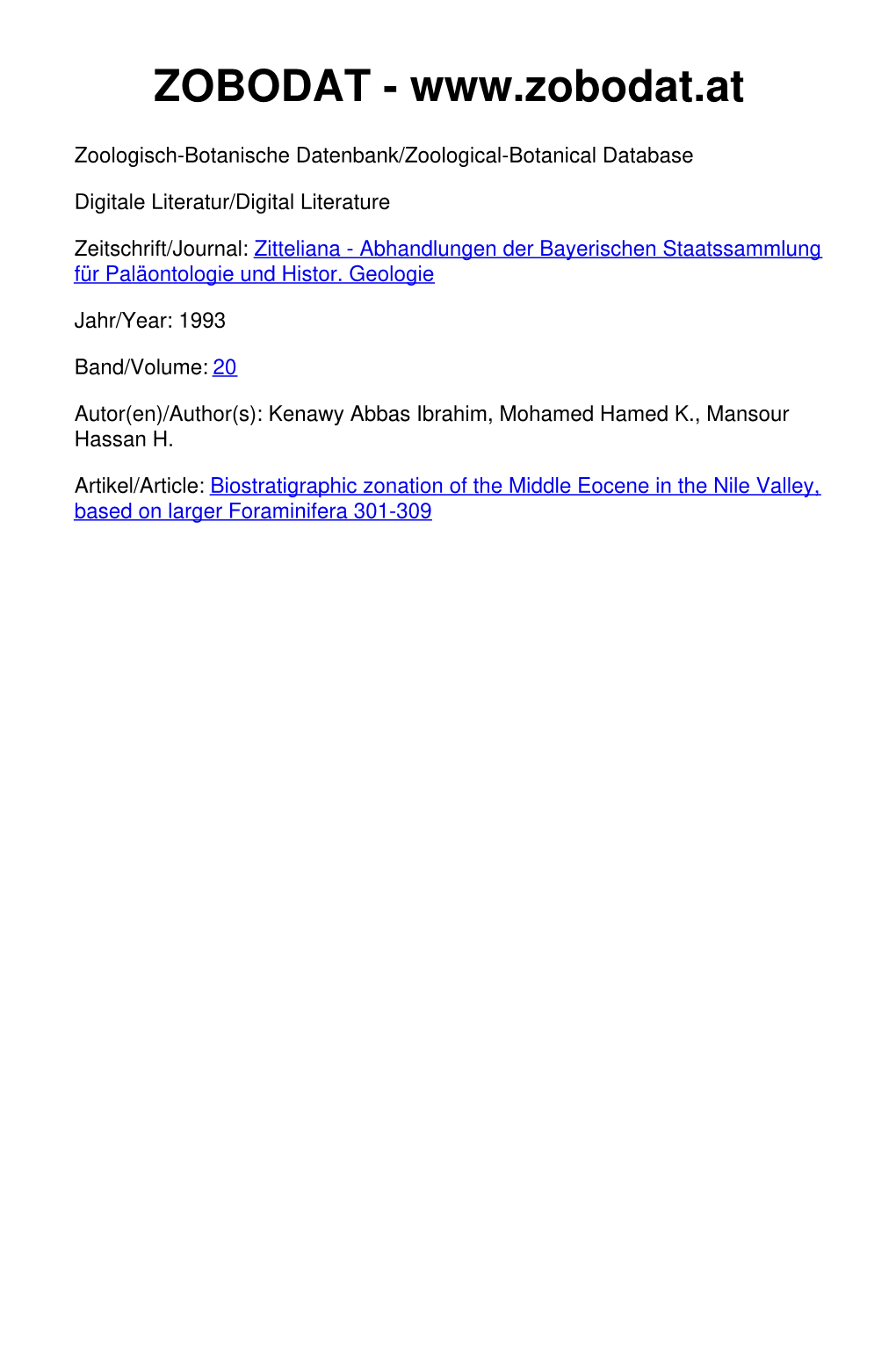 Biostratigraphic Zonation of the Middle Eocene in the Nile Valley, Based