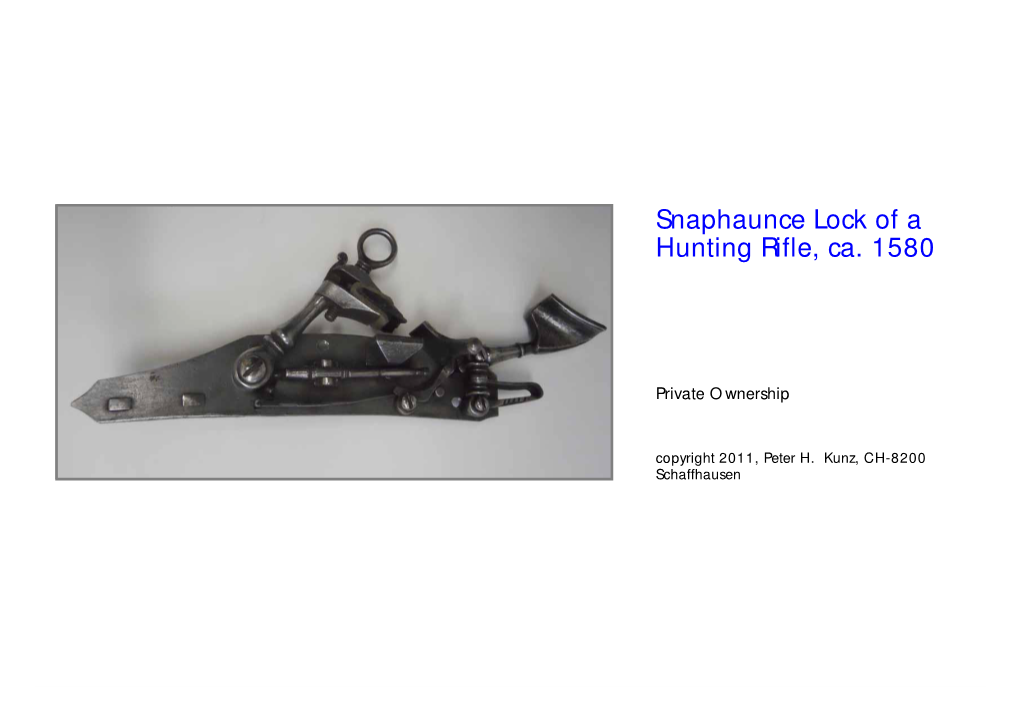 Snaphaunce Lock of a Hunting Rifle, Ca. 1580