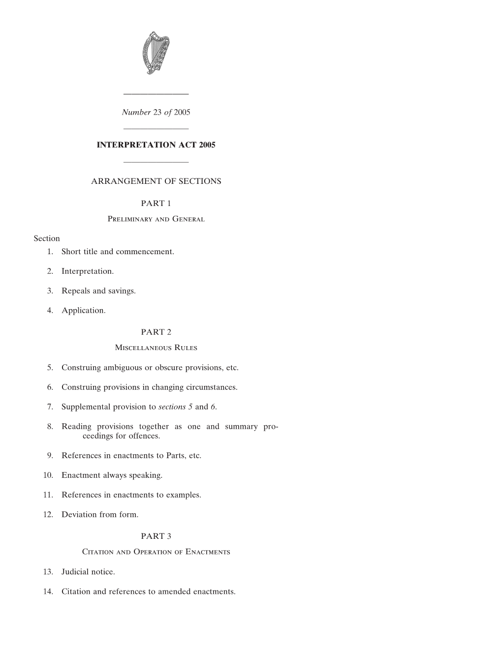 Number 23 of 2005 ———————— INTERPRETATION ACT 2005