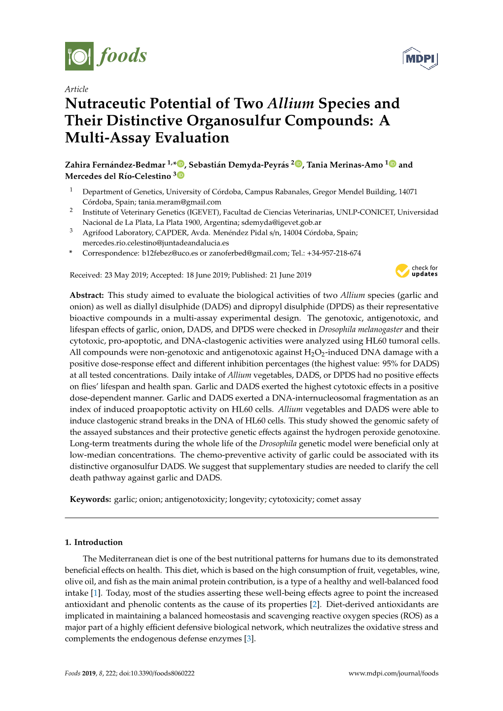 Nutraceutic Potential of Two Allium Species and Their Distinctive Organosulfur Compounds: a Multi-Assay Evaluation