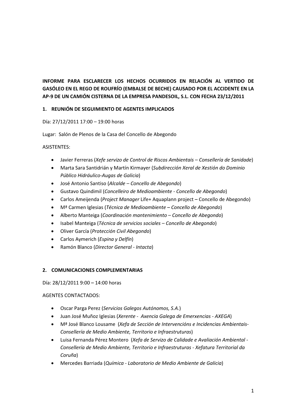 Informe Para Esclarecer Los Hechos Ocurridos En Relación Al Vertido De