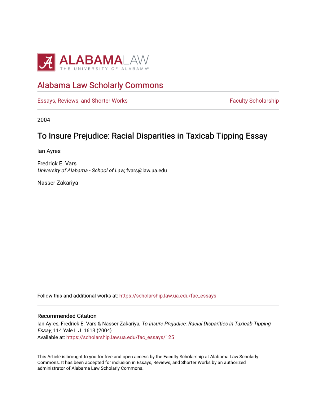 To Insure Prejudice: Racial Disparities in Taxicab Tipping Essay