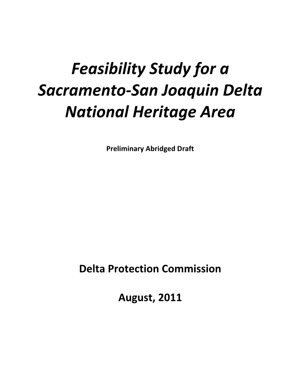 Feasibility Study for a Sacramento-San Joaquin Delta National Heritage Area