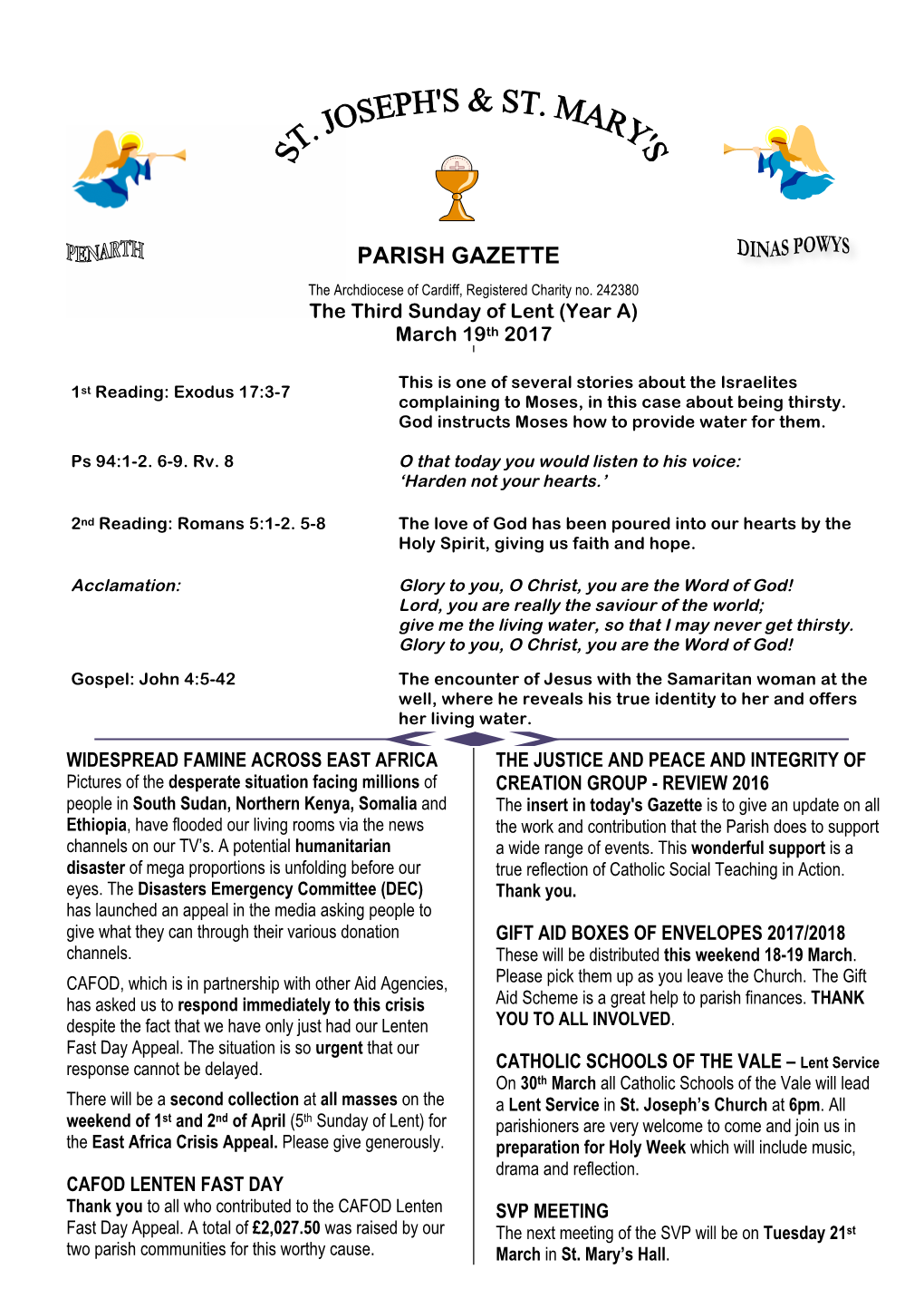 Parish Gazette Week 3 Lent 2017