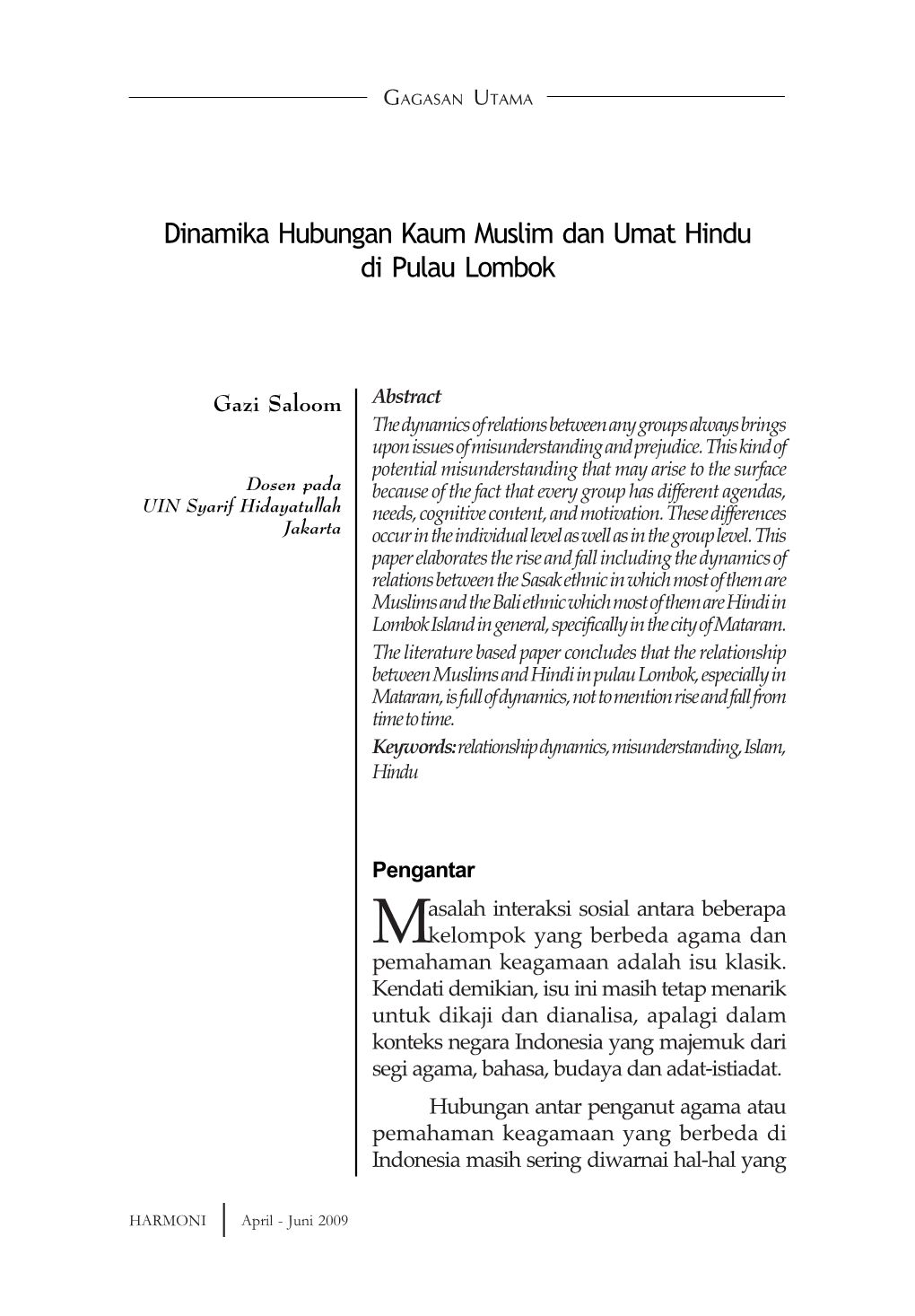 Dinamika Hubungan Kaum Muslim Dan Umat Hindu Di Pulau Lombok