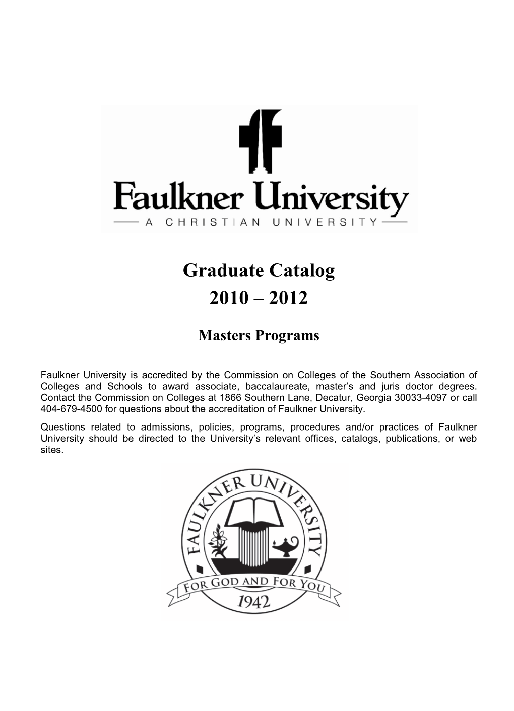 Graduate Catalog 2010 – 2012