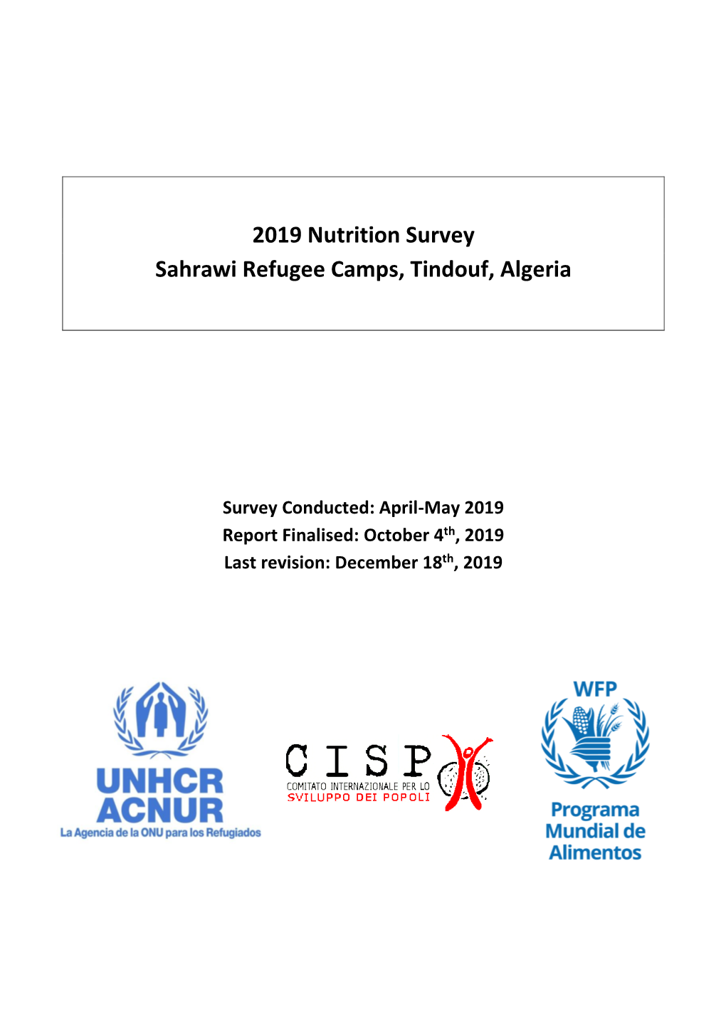 2019 Nutrition Survey Sahrawi Refugee Camps, Tindouf, Algeria