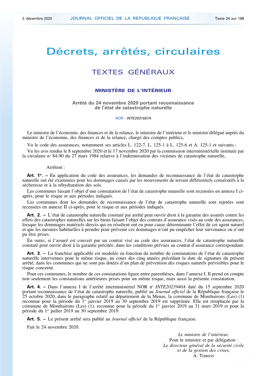 JOURNAL OFFICIEL DE LA RÉPUBLIQUE FRANÇAISE Texte 24 Sur 198