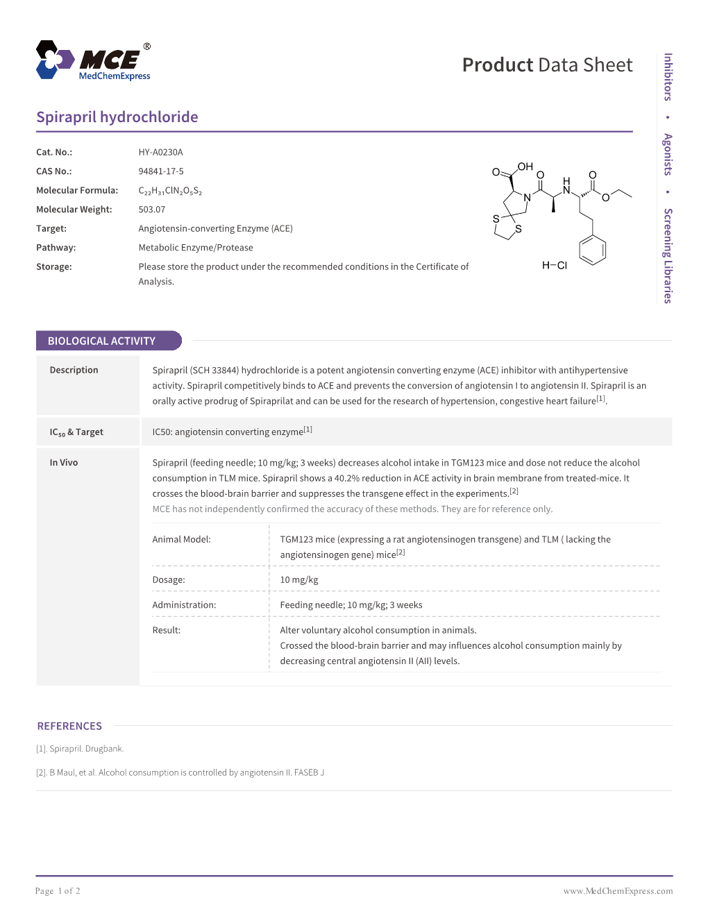 Spirapril Hydrochloride | Medchemexpress