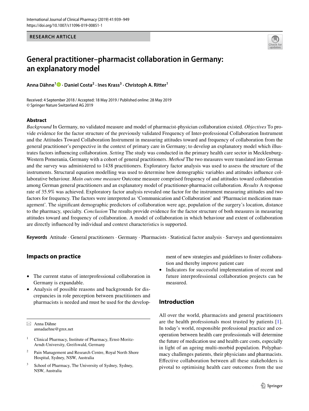 General Practitioner–Pharmacist Collaboration in Germany: an Explanatory Model