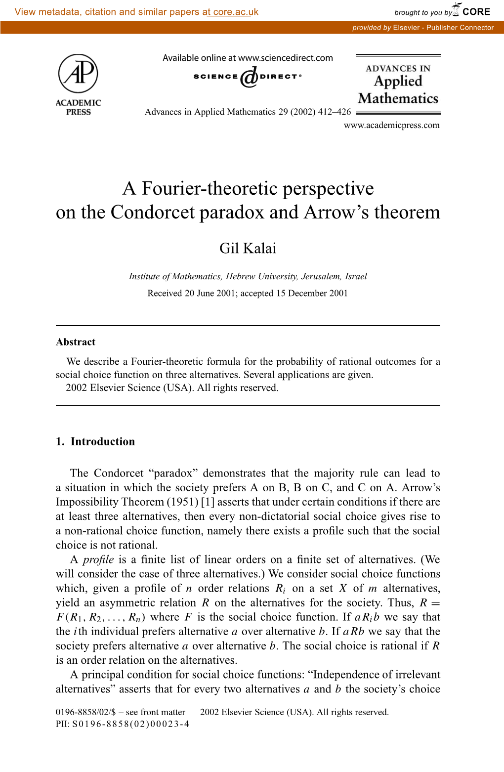 A Fourier-Theoretic Perspective on the Condorcet Paradox and Arrow's