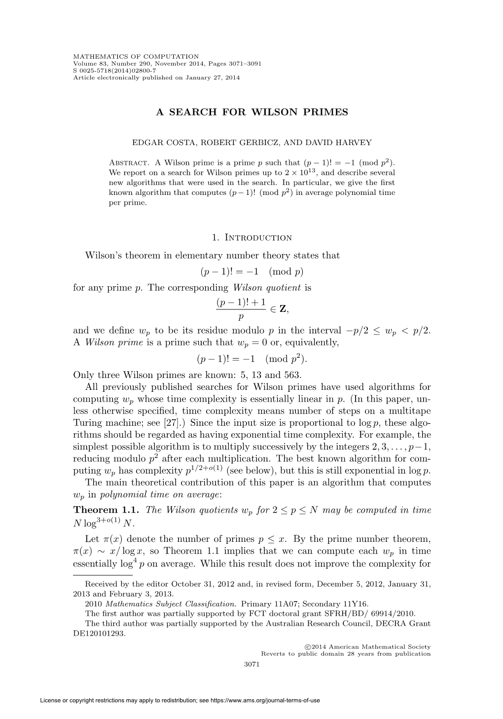 A Search for Wilson Primes