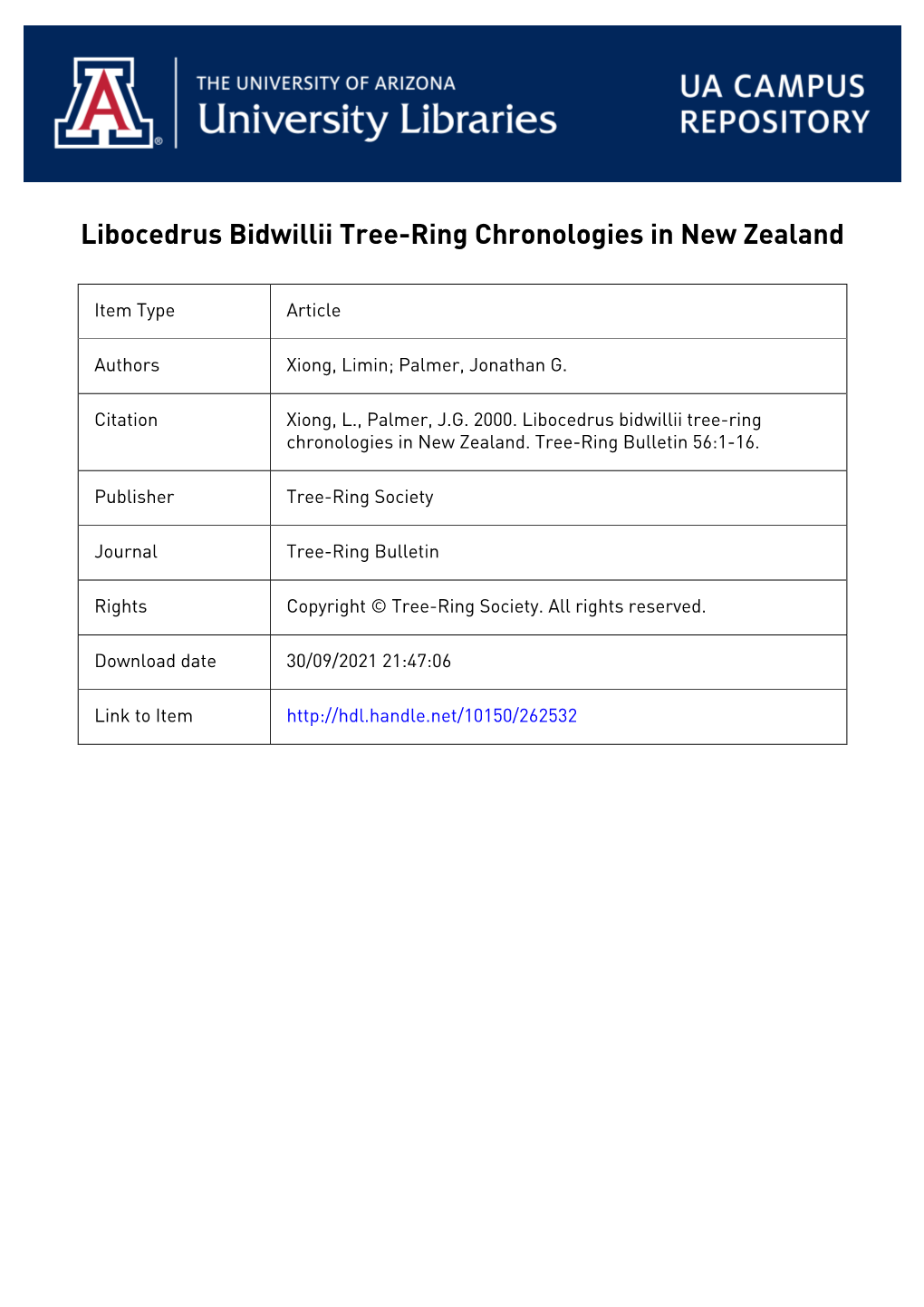 Libocedrus Bidwillii Tree-Ring Chronologies in New Zealand