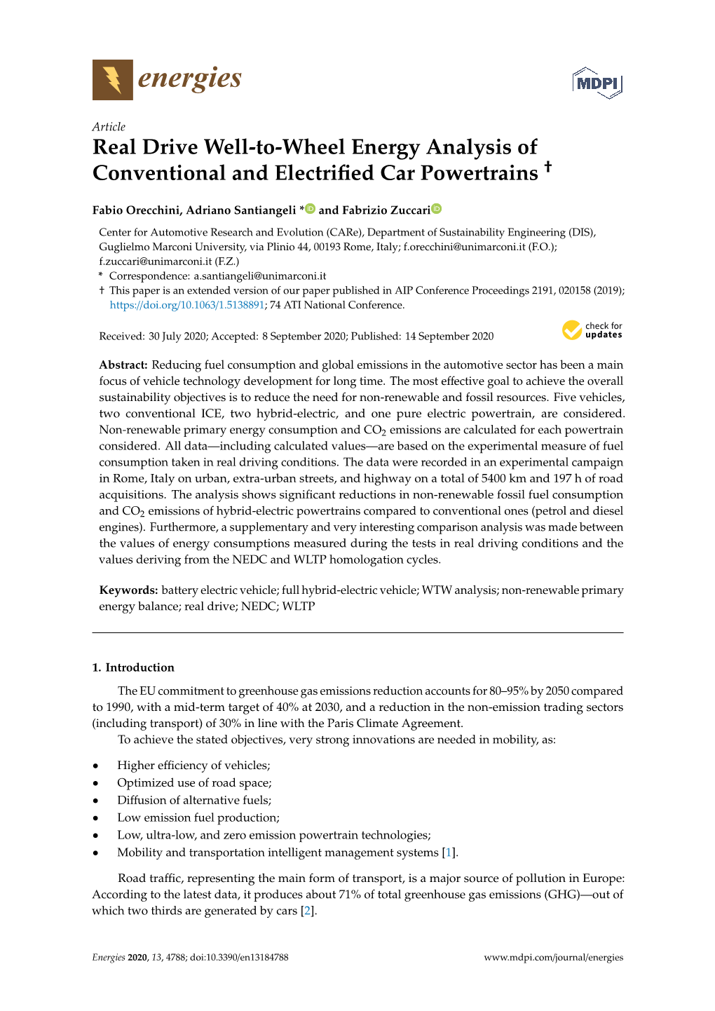 Real Drive Well-To-Wheel Energy Analysis of Conventional And