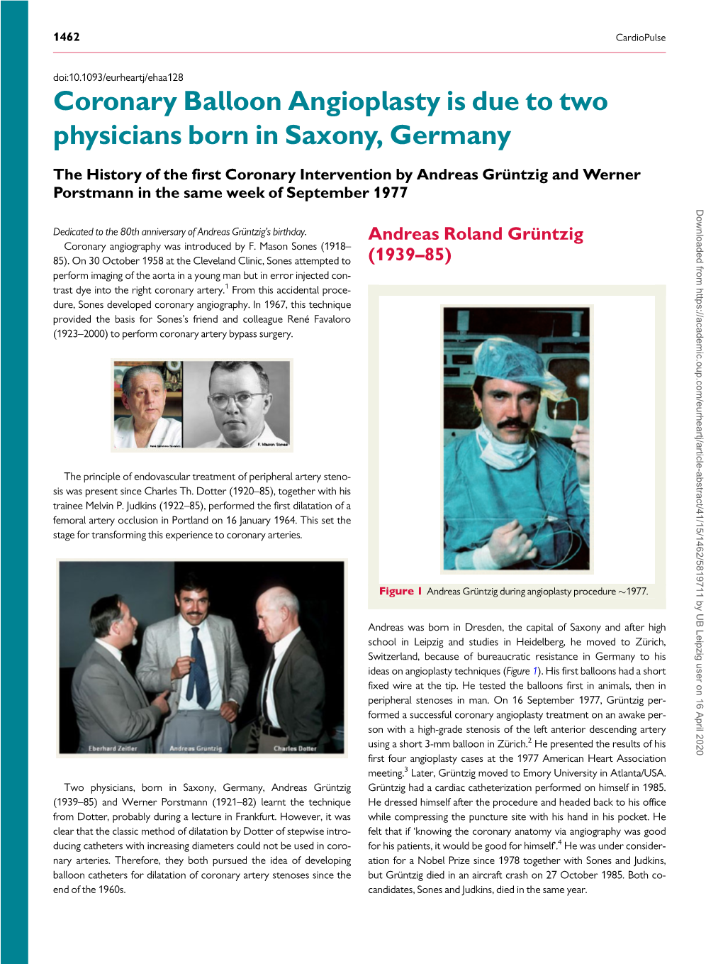 Coronary Balloon Angioplasty Is Due to Two Physicians Born in Saxony, Germany