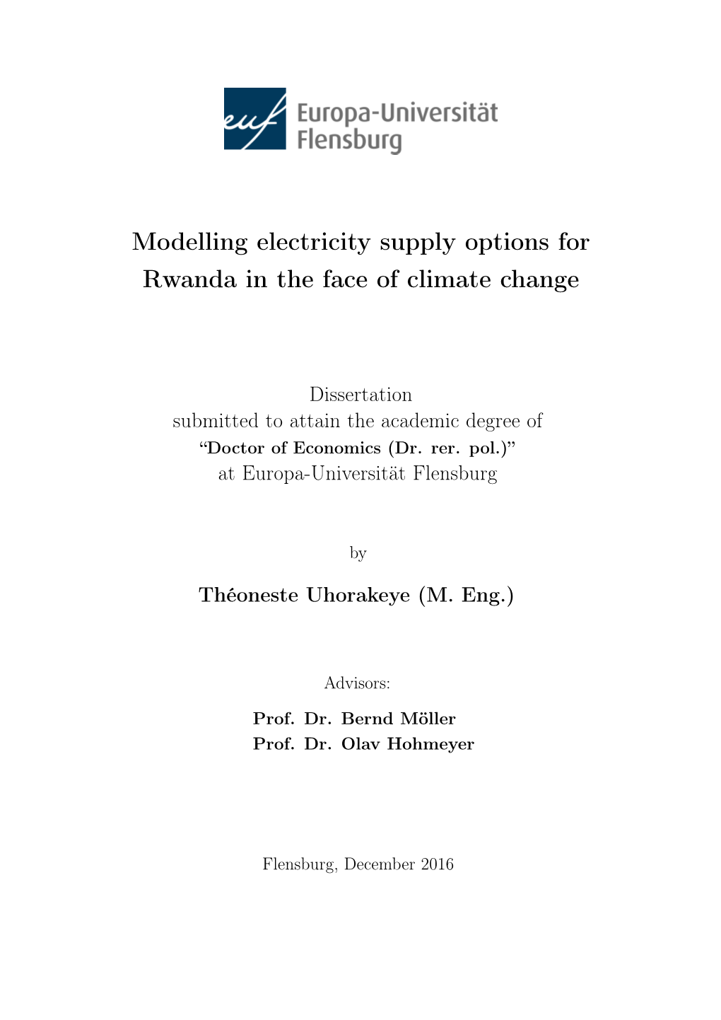 Modelling Electricity Supply Options for Rwanda in the Face of Climate Change