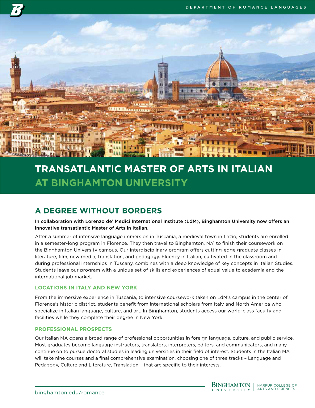 Transatlantic Master of Arts in Italian at Binghamton University