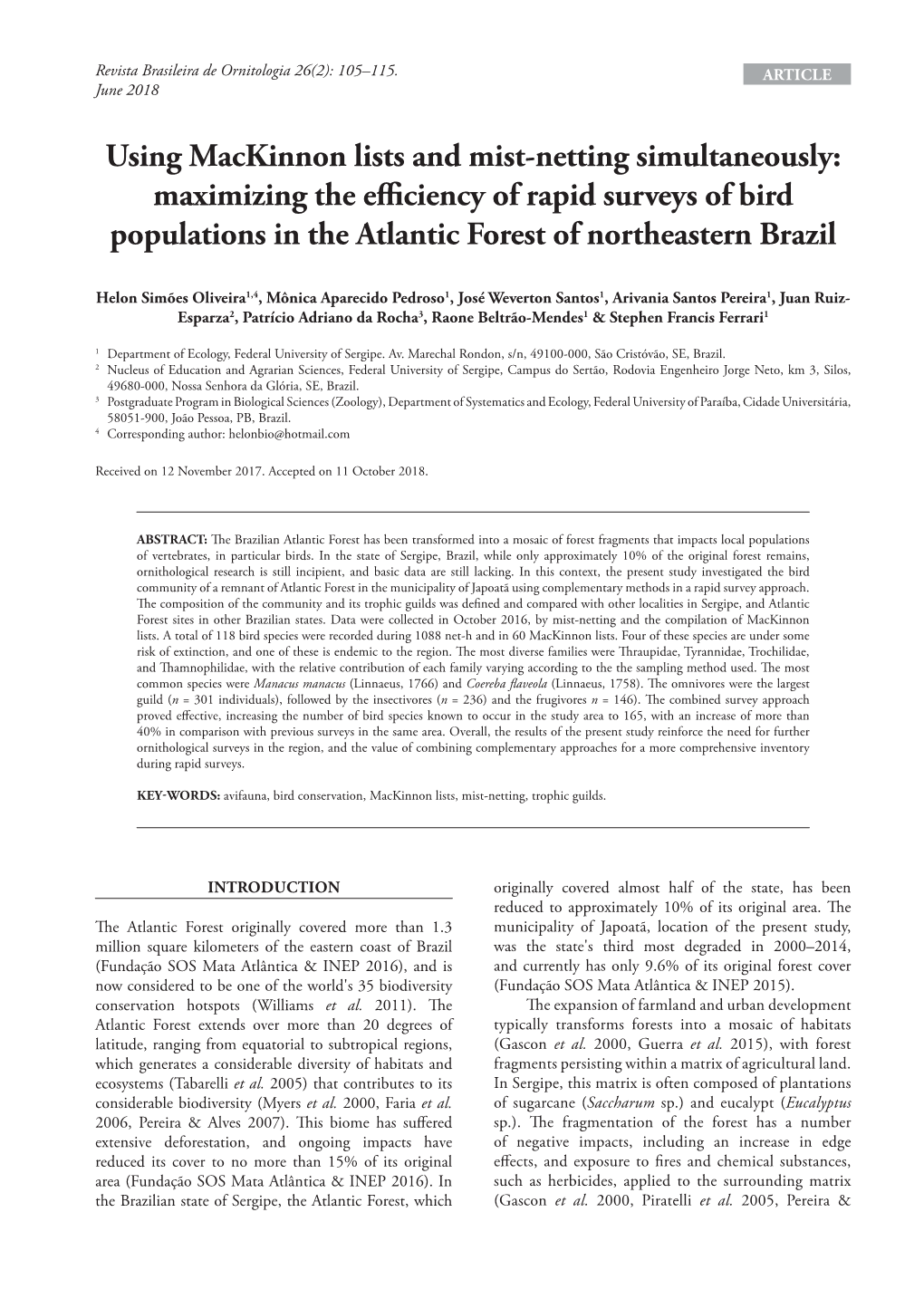 Using Mackinnon Lists and Mist-Netting Simultaneously: Maximizing the Efficiency of Rapid Surveys of Bird Populations in the Atlantic Forest of Northeastern Brazil