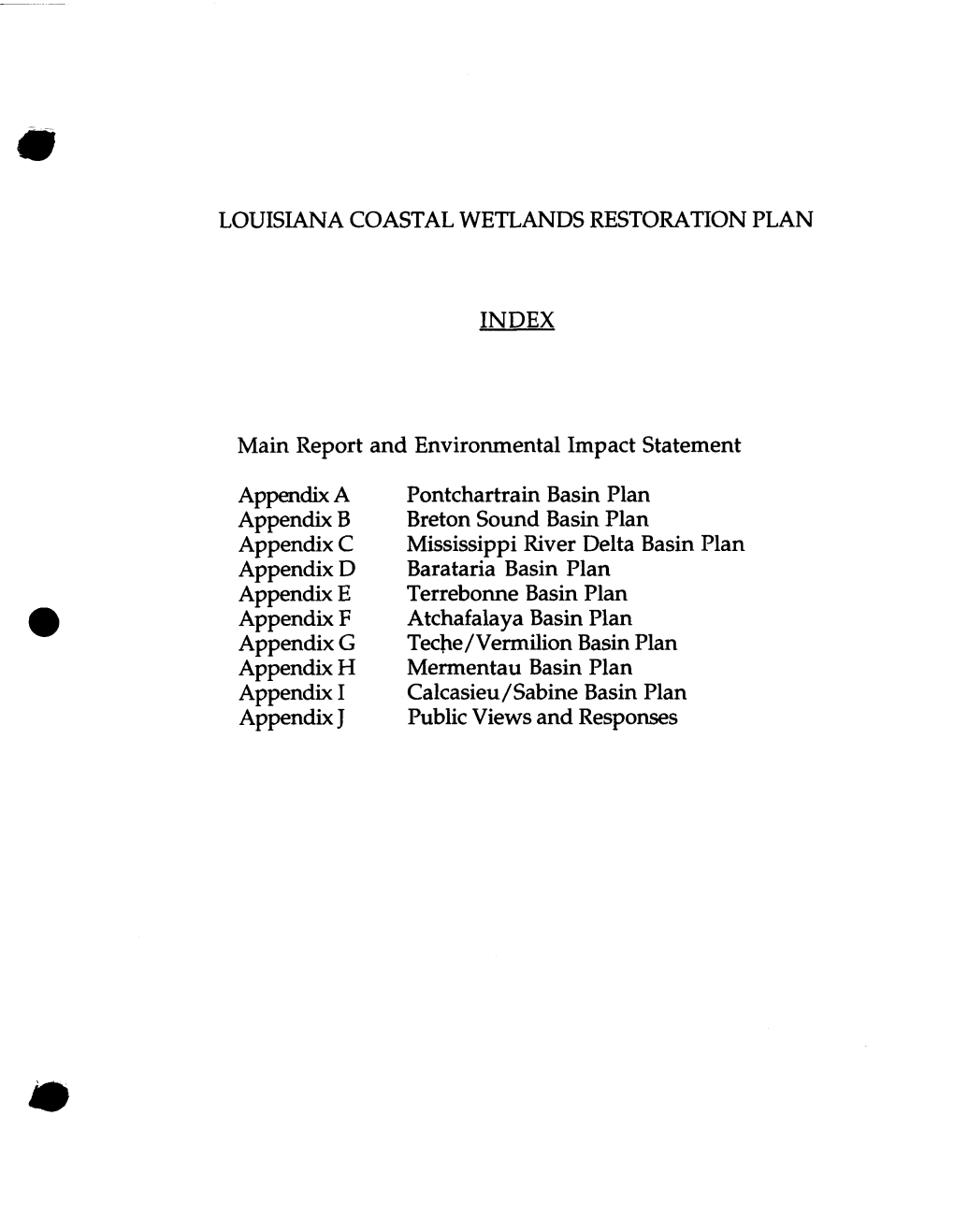 Louisiana Coastal Wetlands Restoration Plan